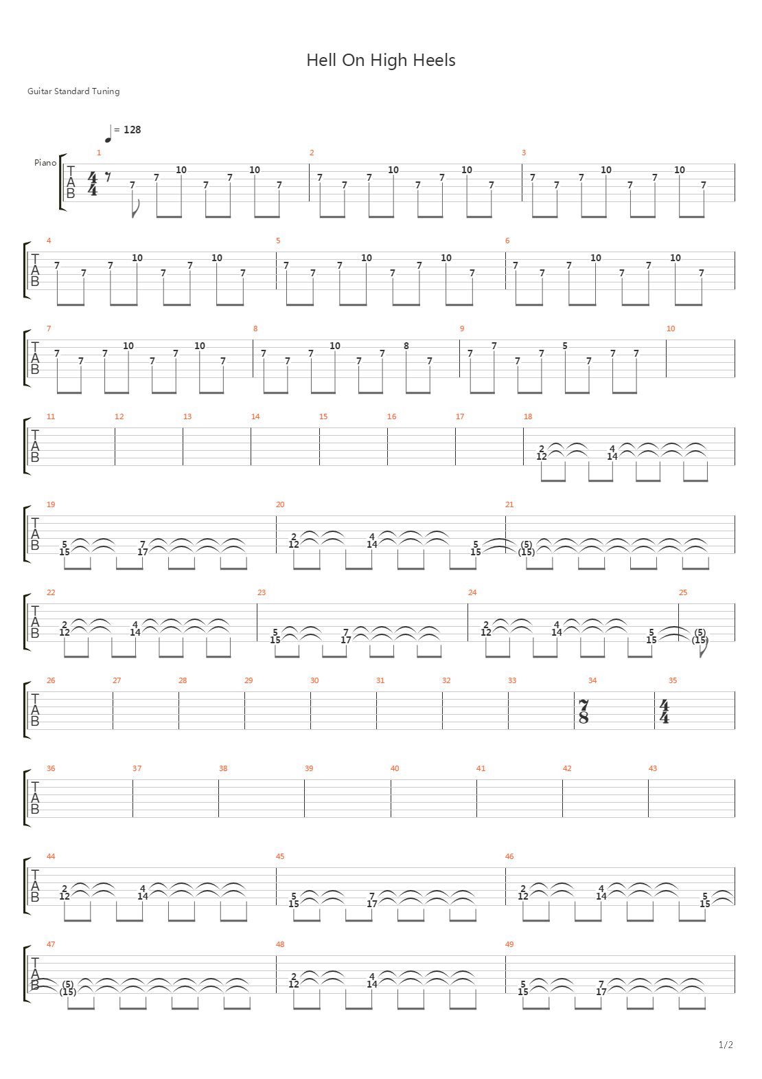 Hell On High Heels吉他谱