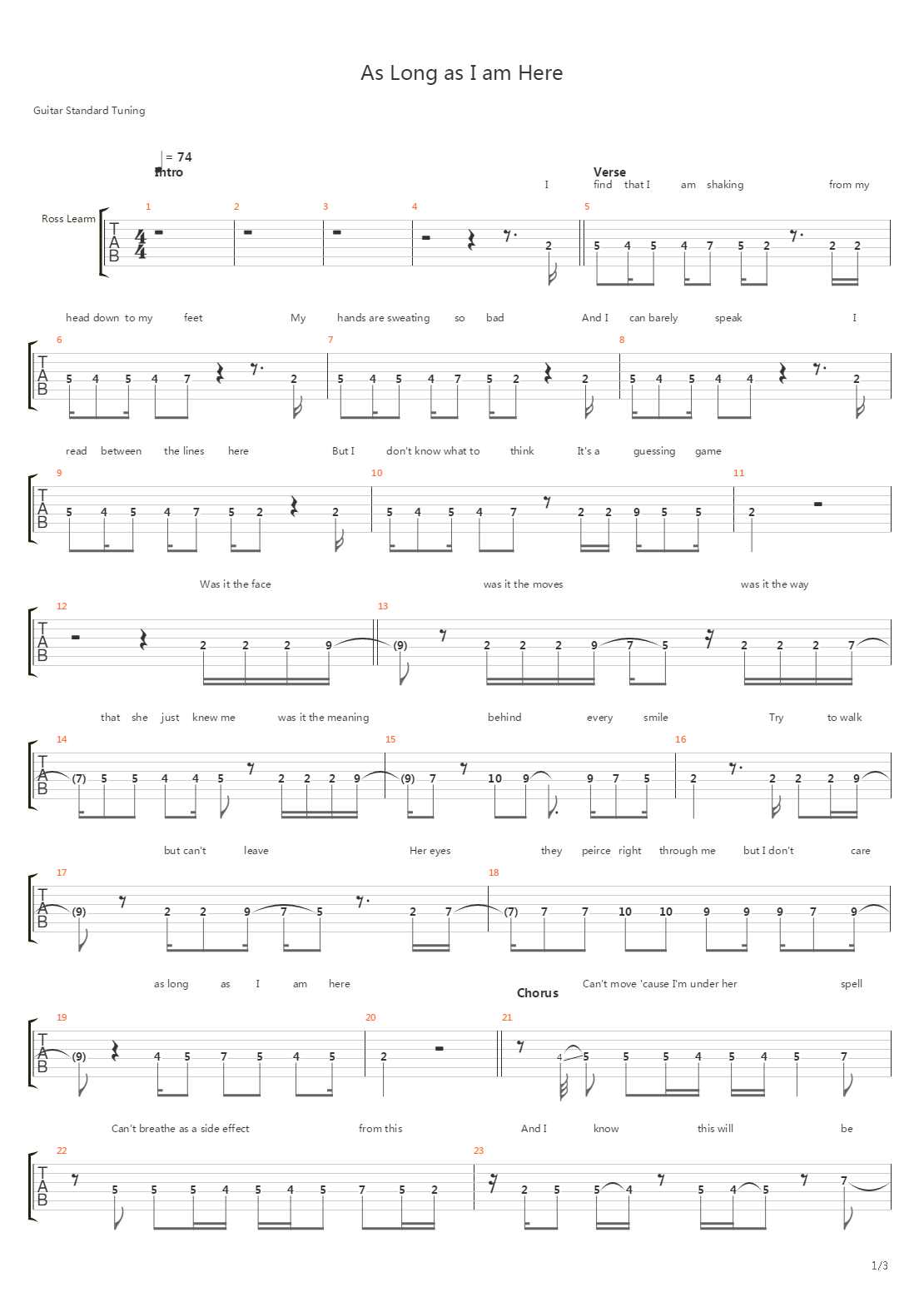 As Long As I Am Here吉他谱