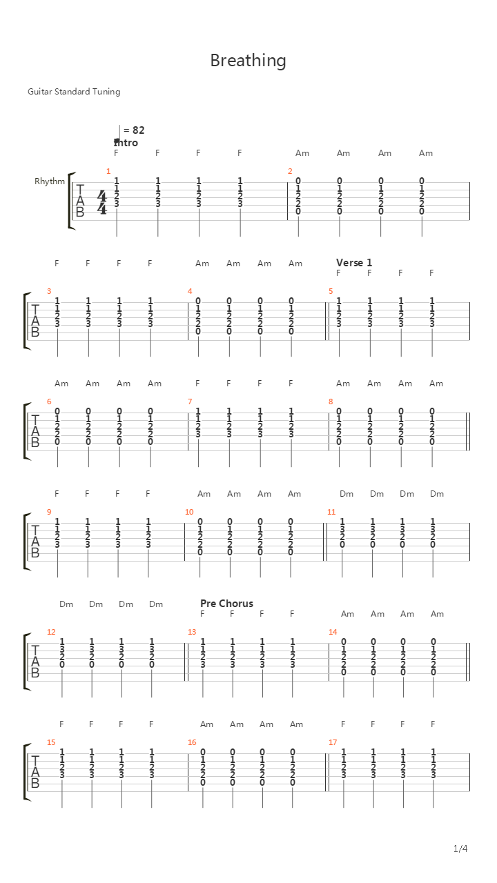 Breathing吉他谱