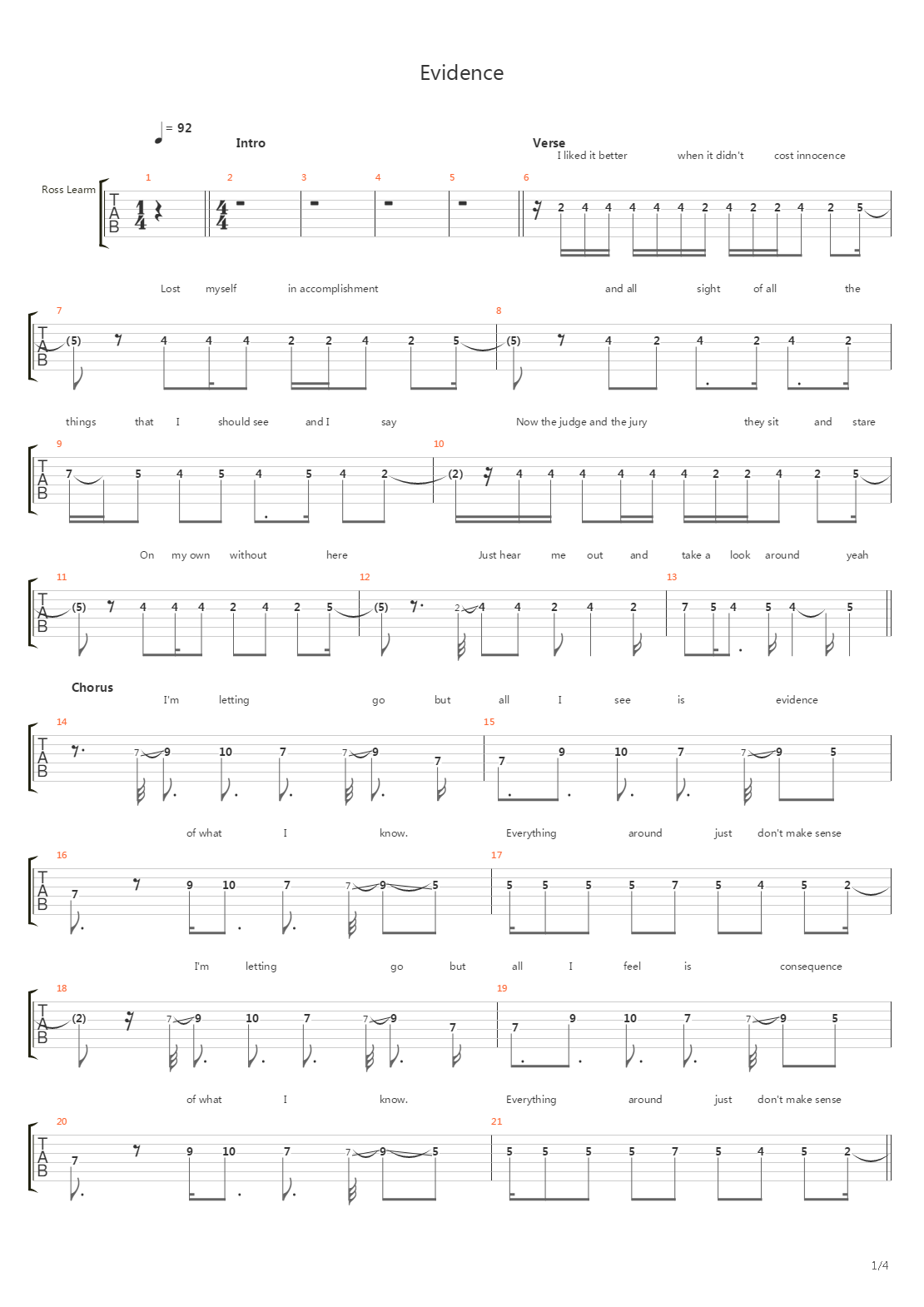 Evidence吉他谱