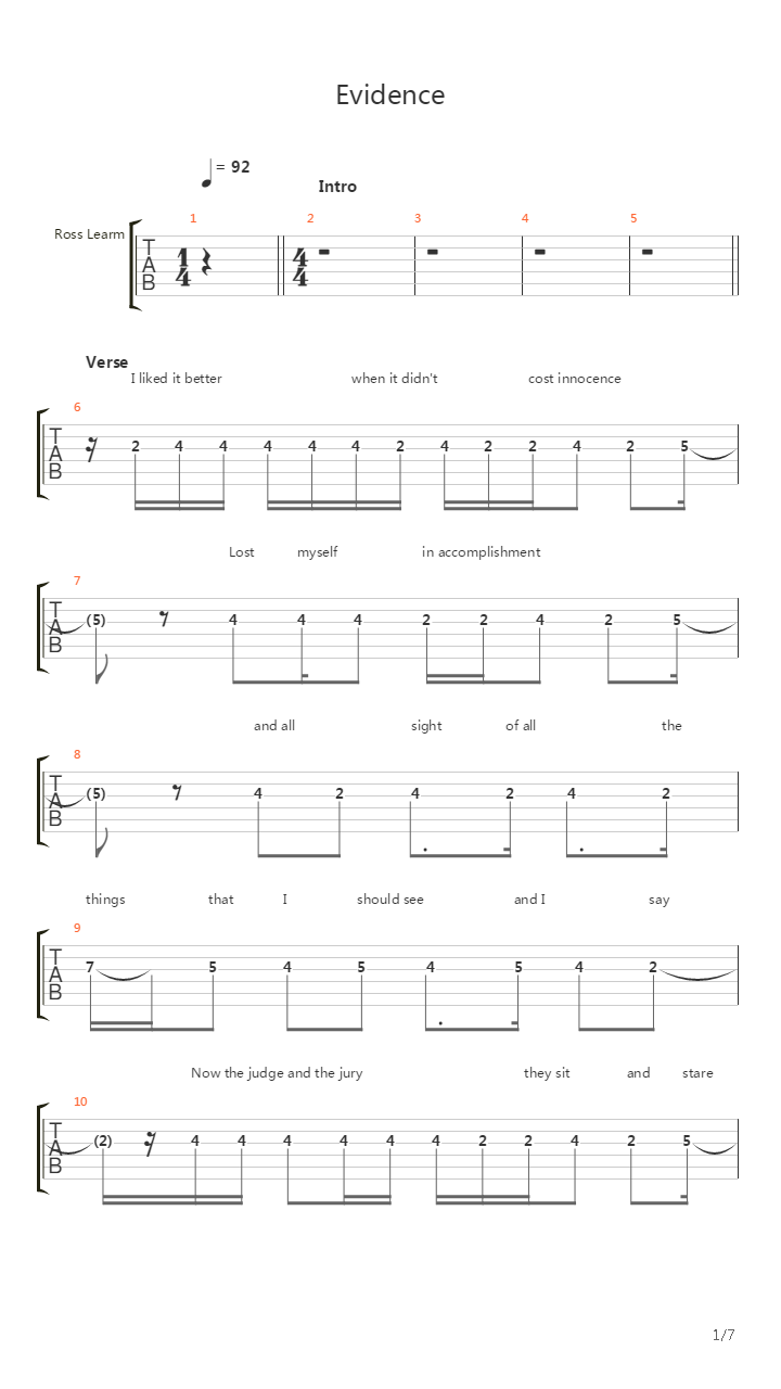 Evidence吉他谱