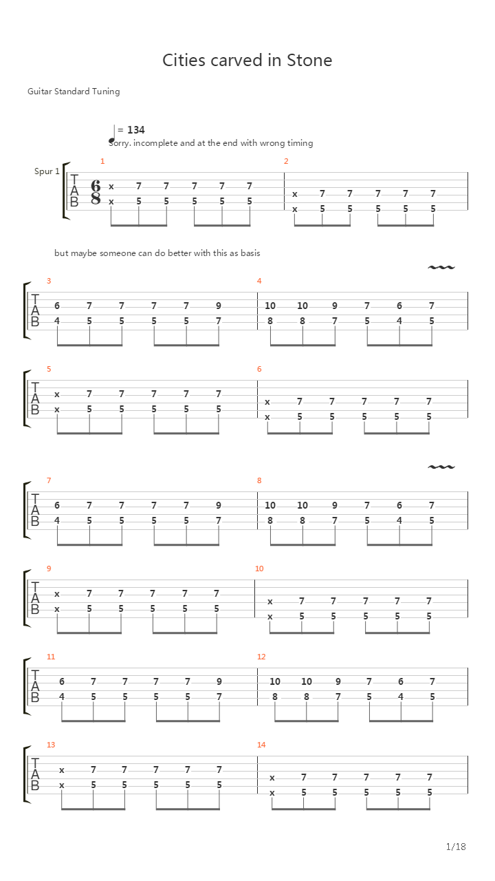 Cities Carved In Stone吉他谱