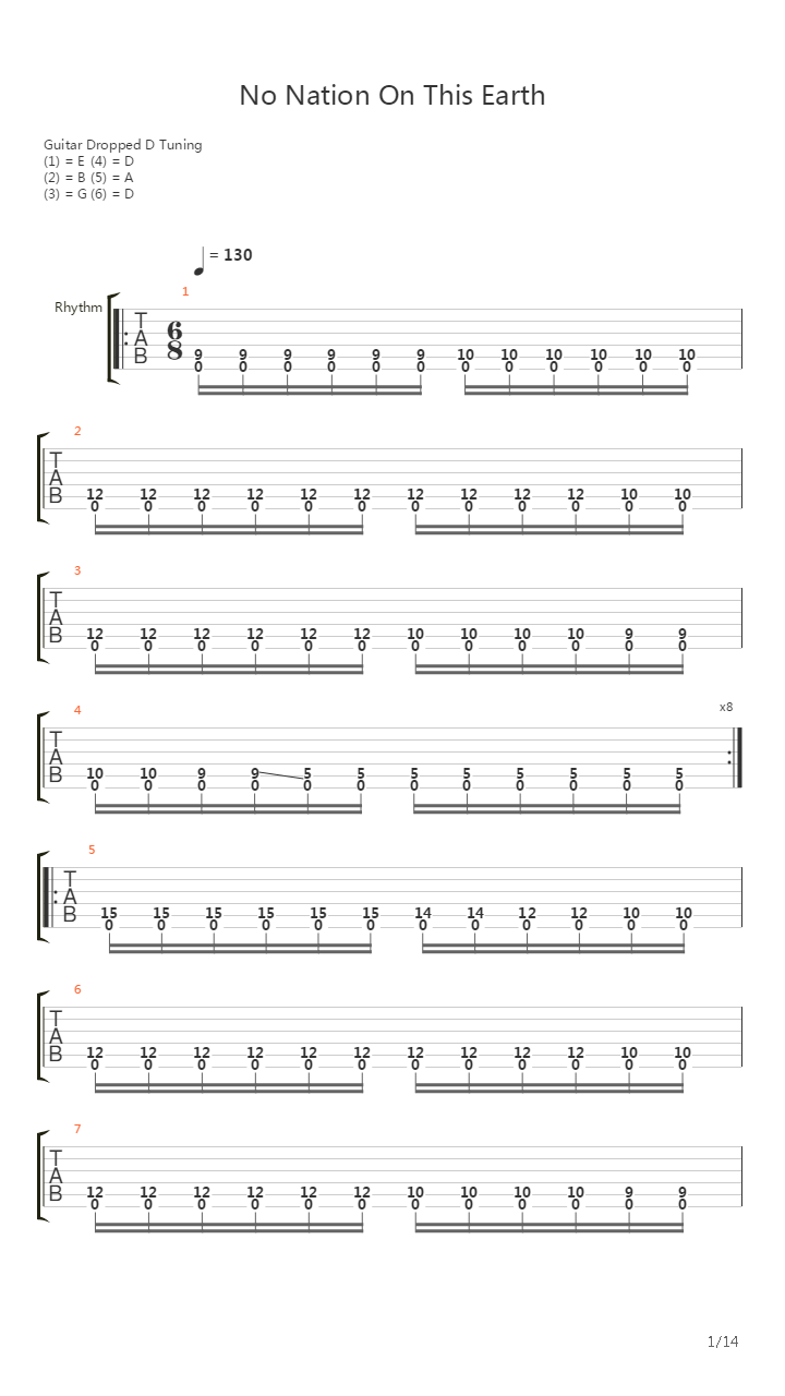No Nation On This Earth吉他谱