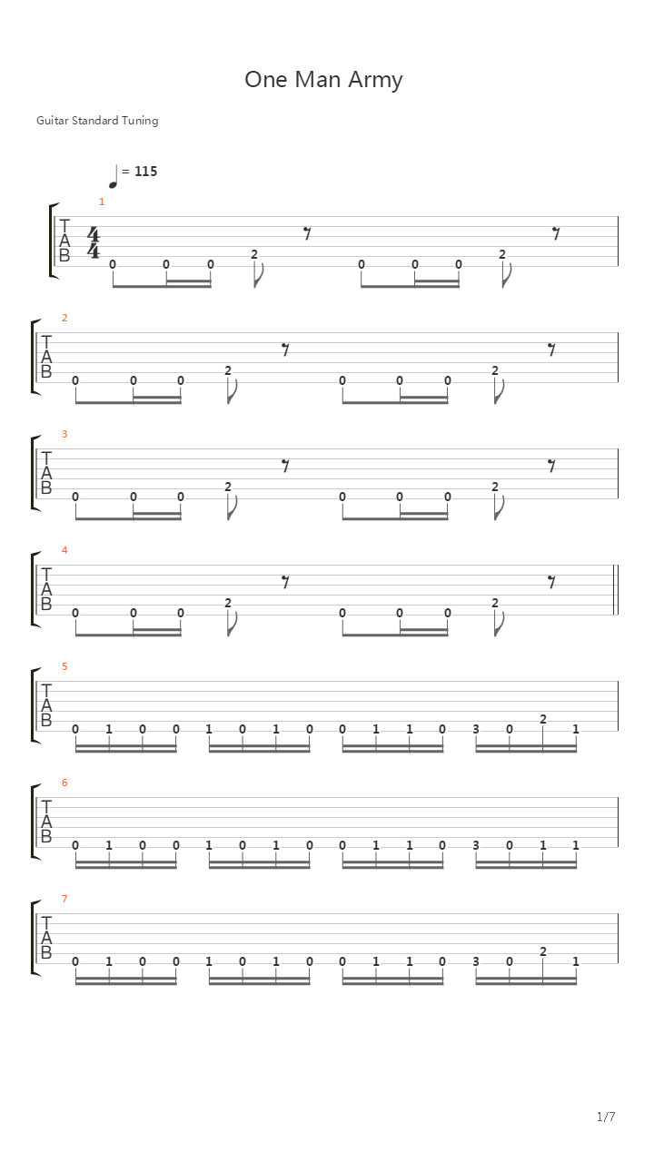 One Man Army吉他谱