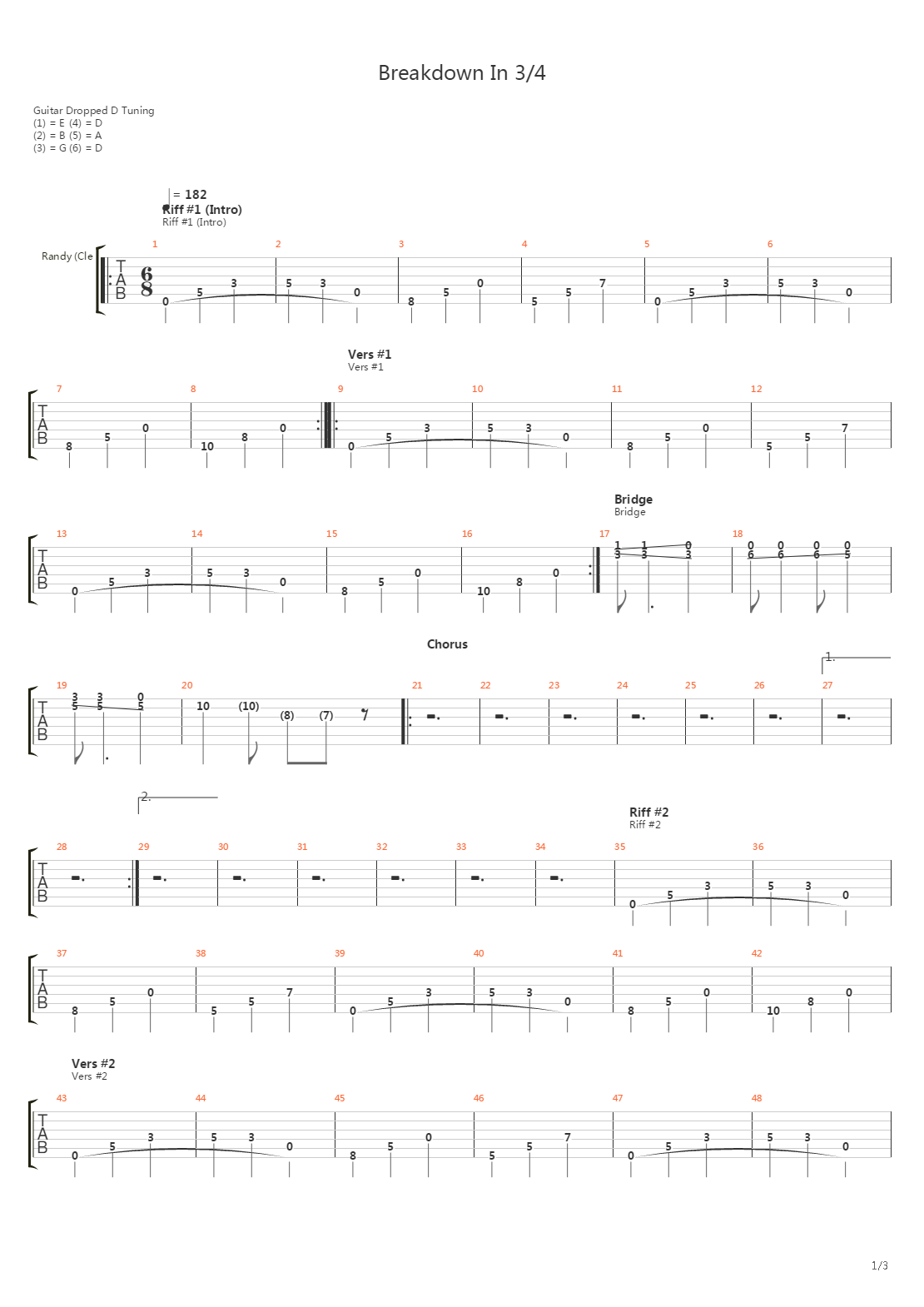 Breakdown In 3 4吉他谱