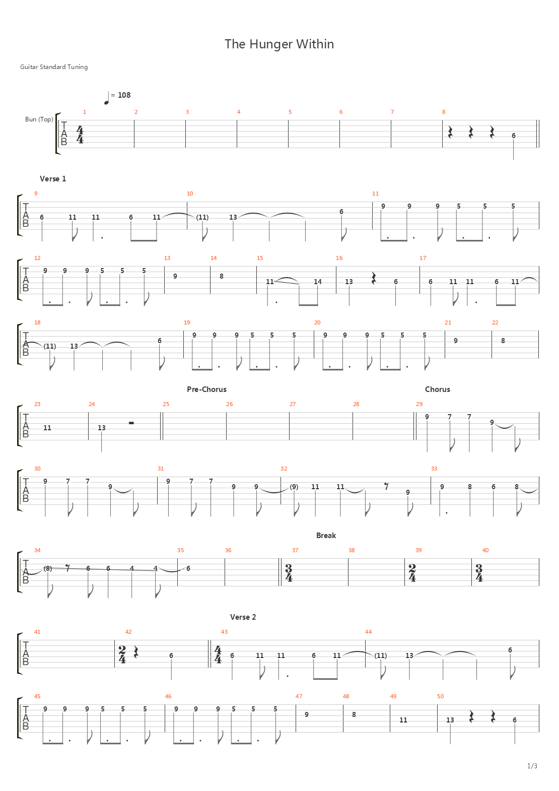 The Hunger Within吉他谱