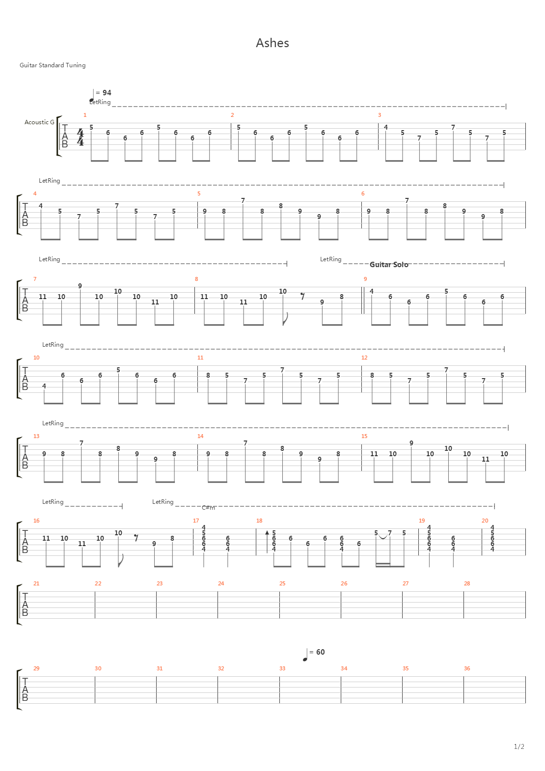 Ashes吉他谱