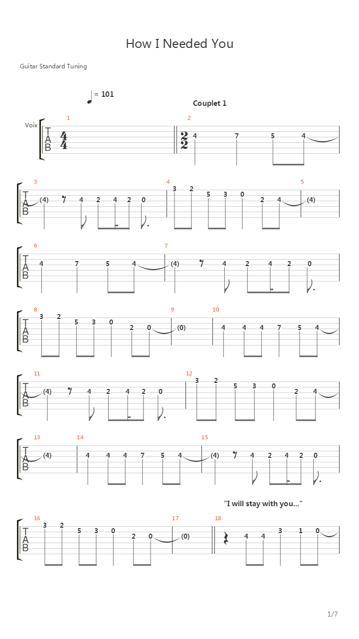 How I Needed You吉他谱