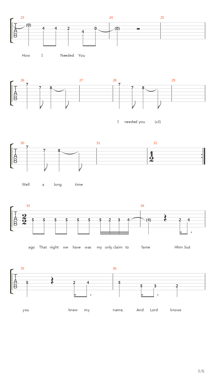 How I Needed You吉他谱