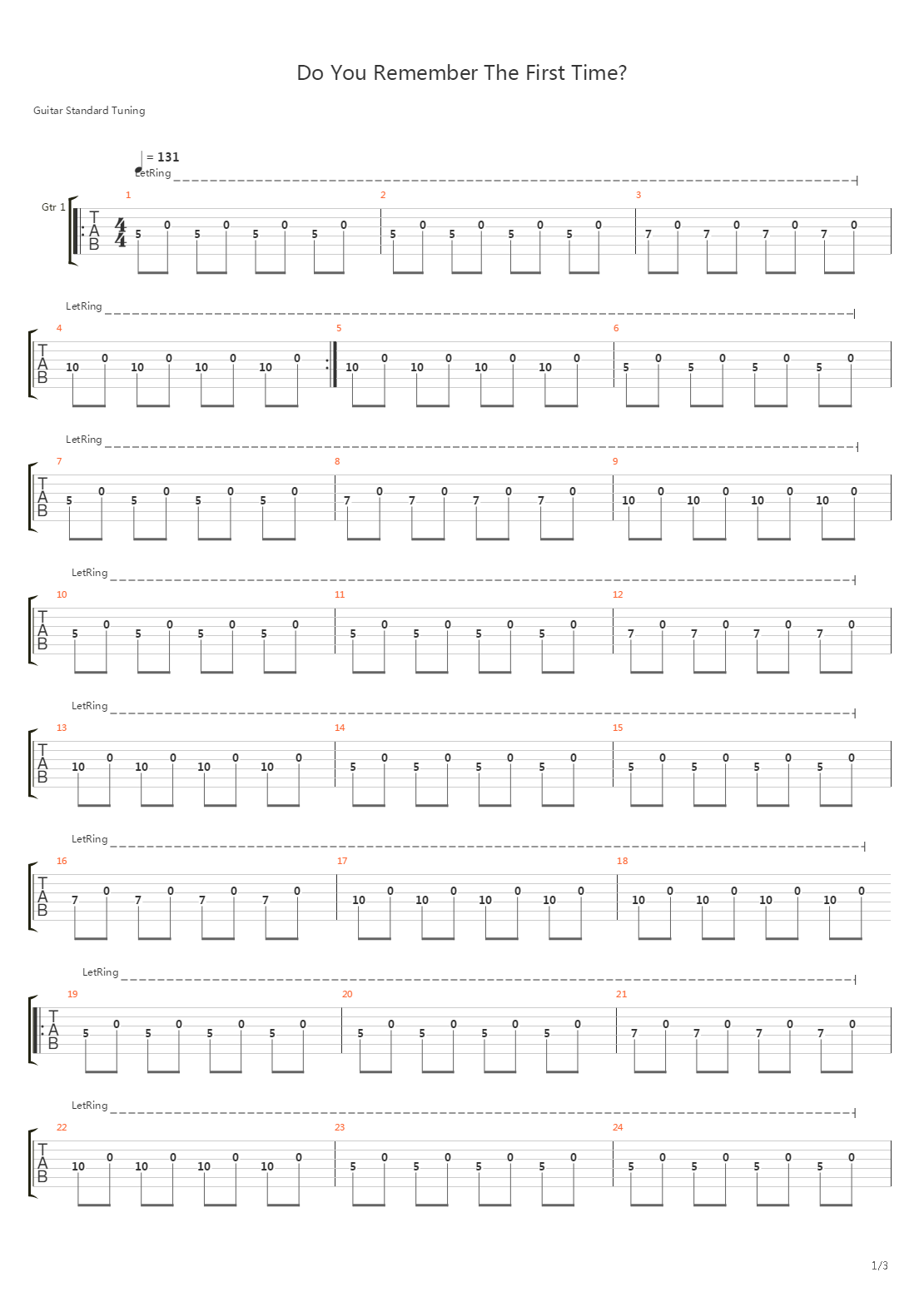 Do You Remember The First Time吉他谱