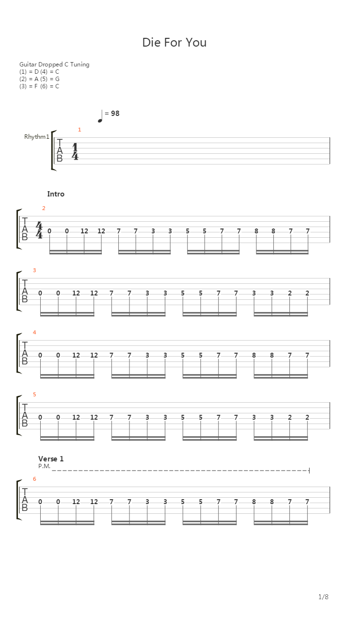 Die For You吉他谱