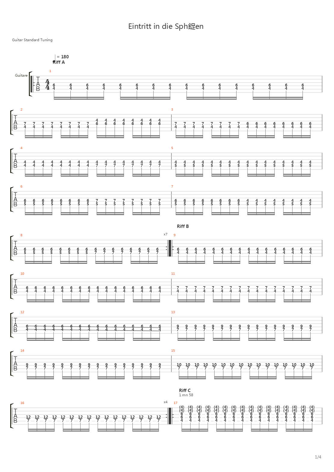 Eintritt In Die Spharen吉他谱