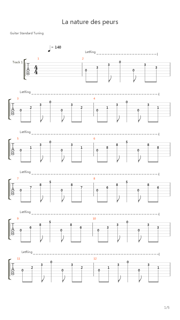 La Nature Des Peurs吉他谱