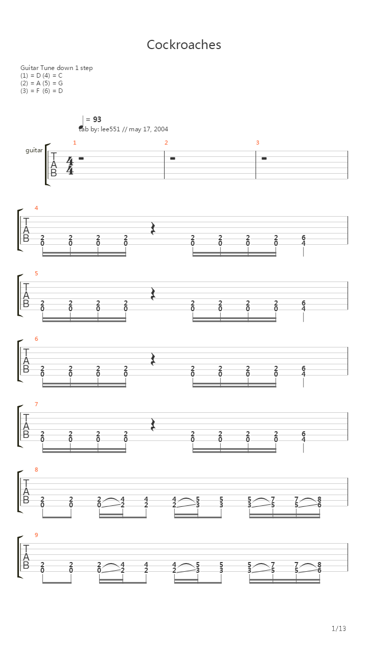 Cockroaches吉他谱