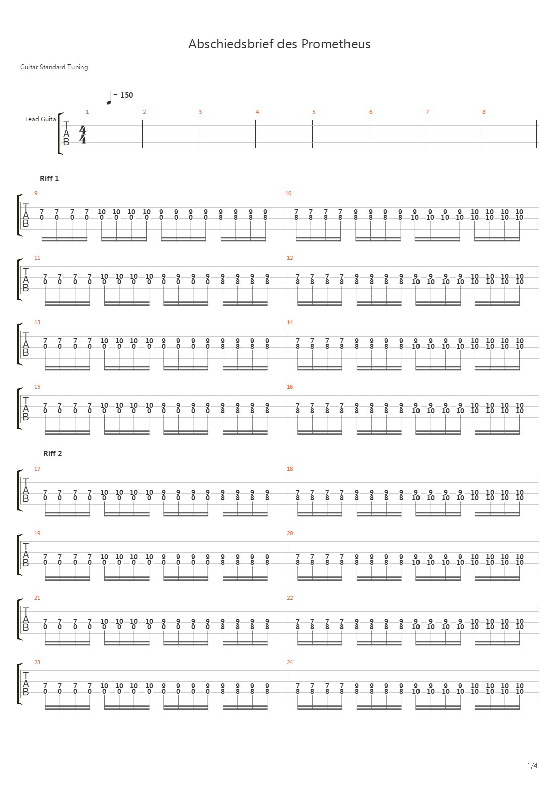 Abschiedsbrief Des Prometheus吉他谱