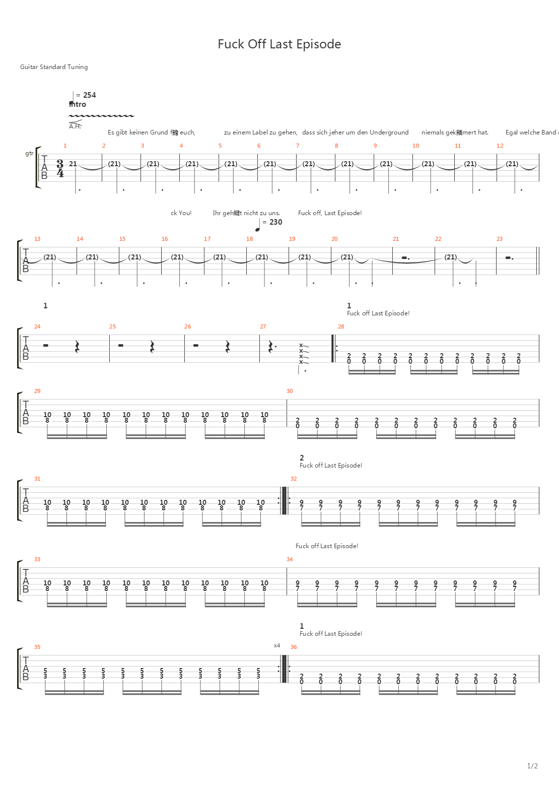 Fuck Off Last Episode吉他谱