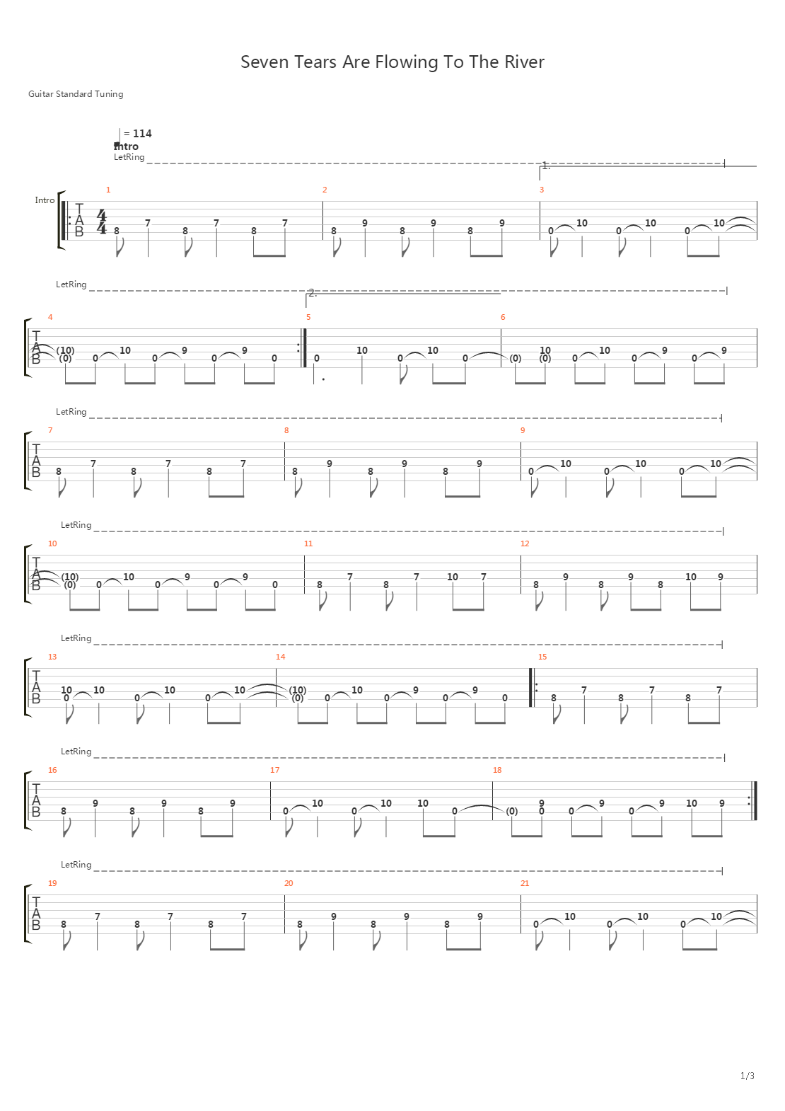 Seven Tears Are Flowing To The River吉他谱