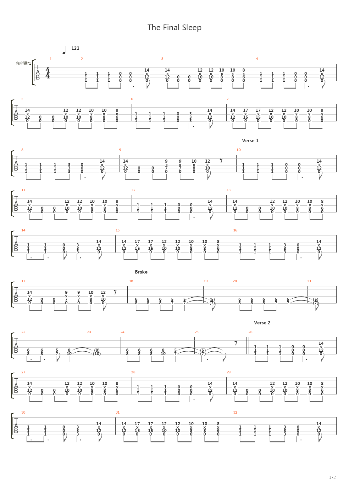 The Final Sleep吉他谱