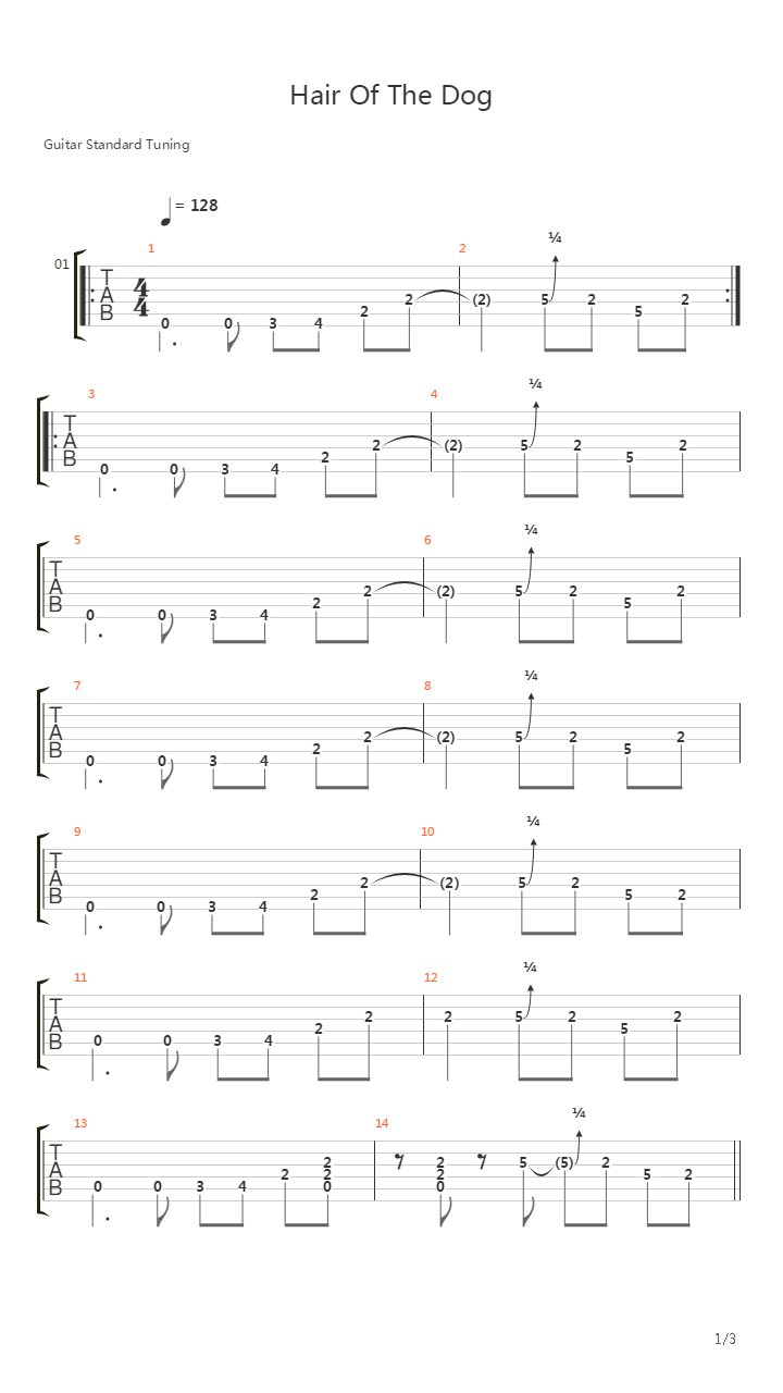 Hair Of The Dog吉他谱