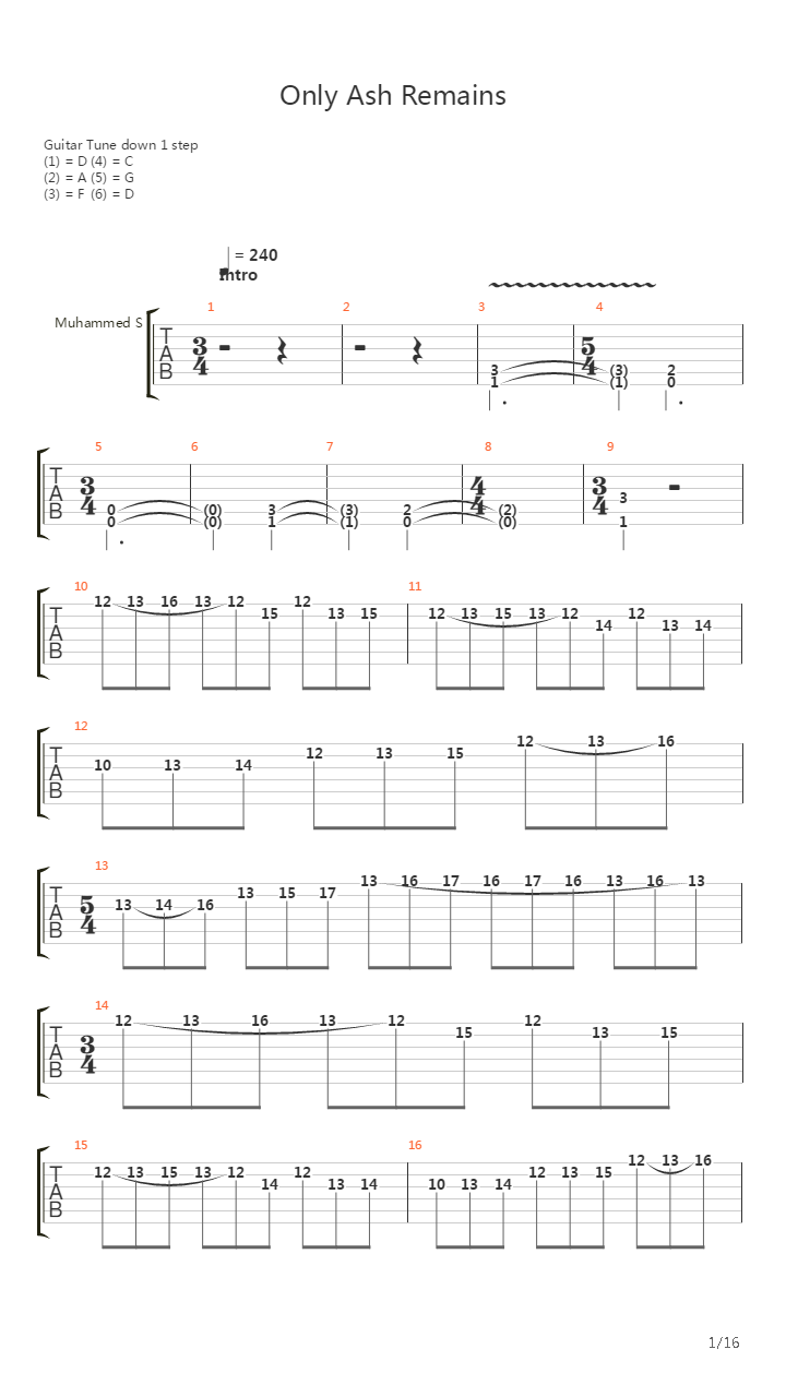 Only Ash Remains吉他谱