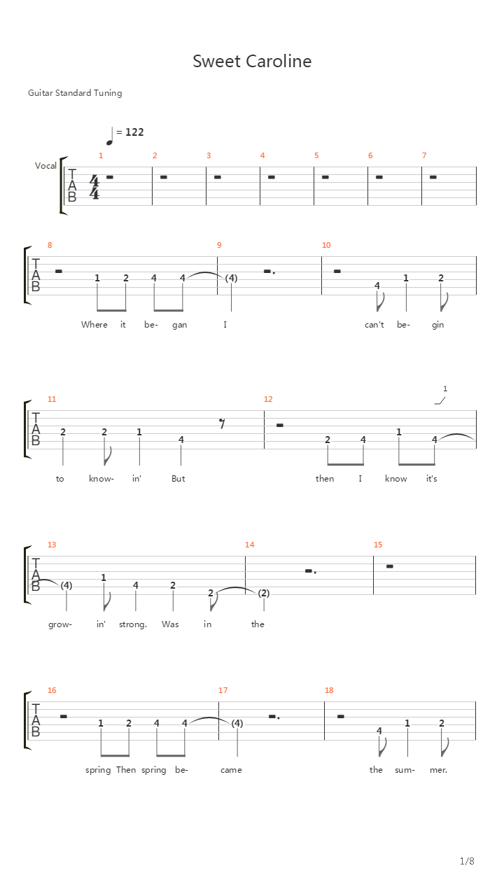 Sweet Caroline吉他谱
