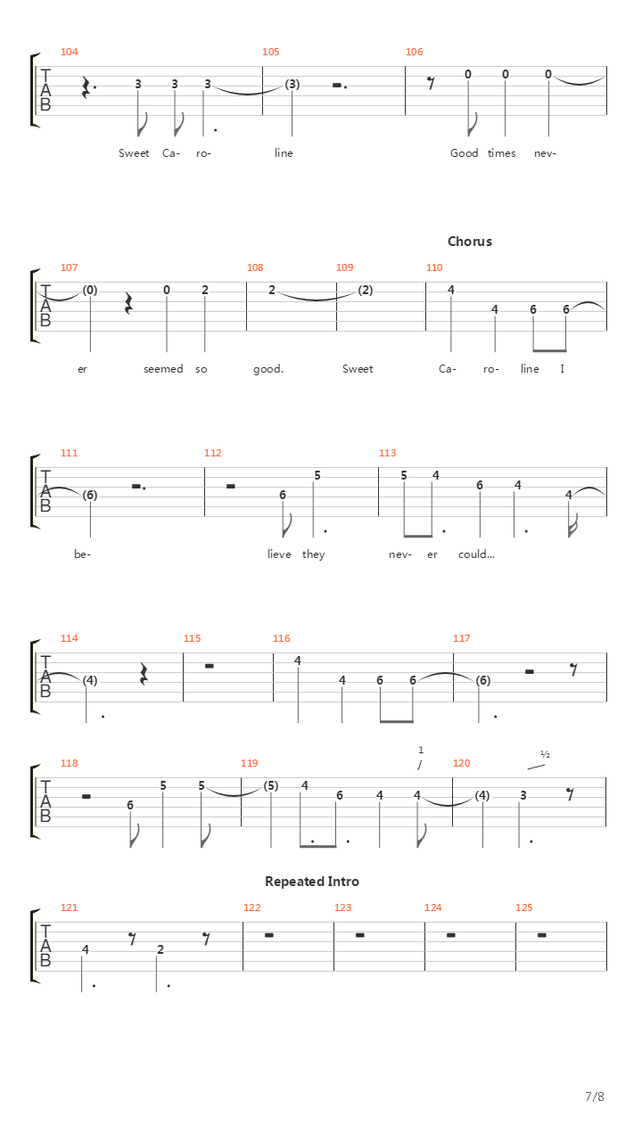 Sweet Caroline吉他谱