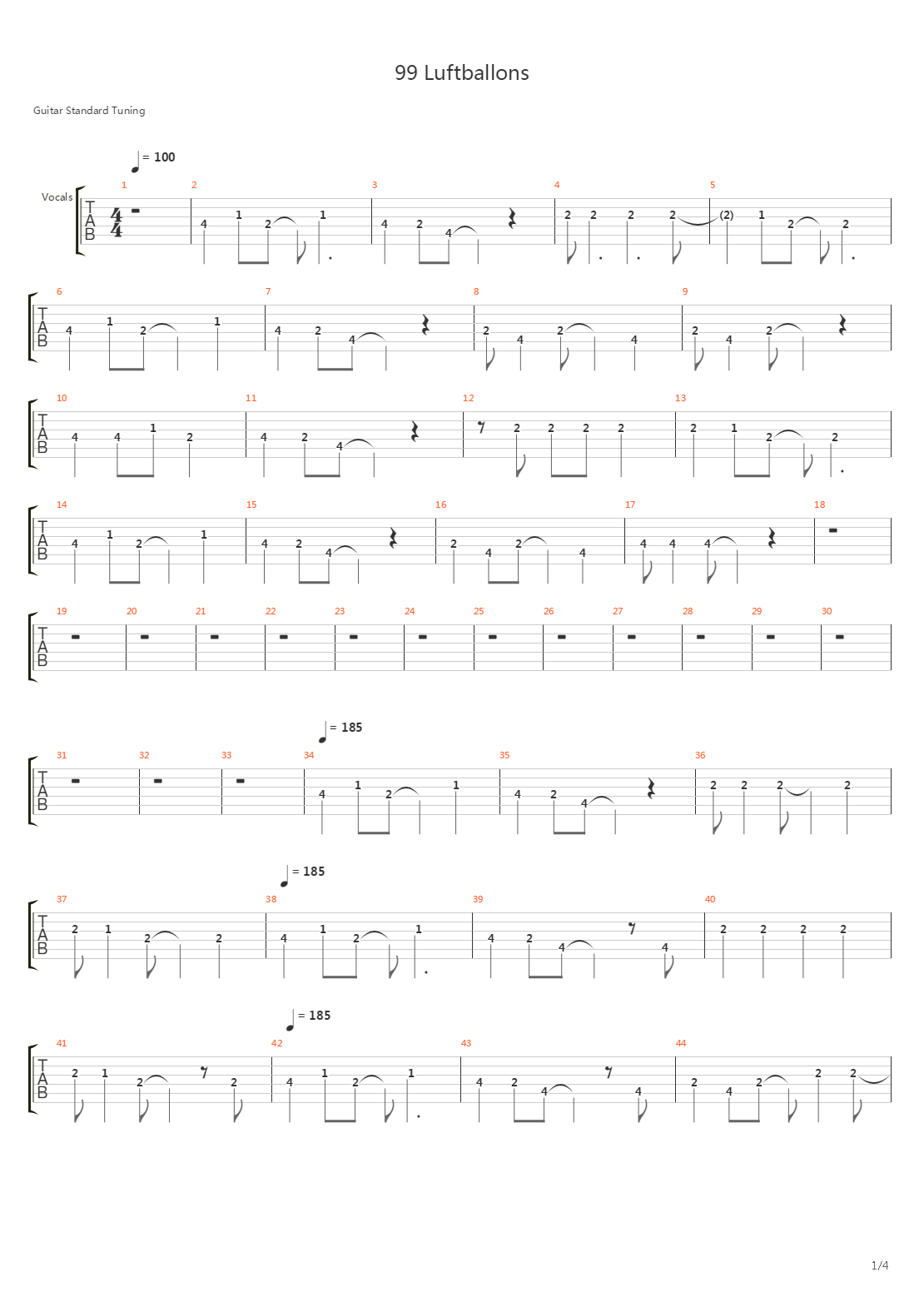 99 Luftballons吉他谱