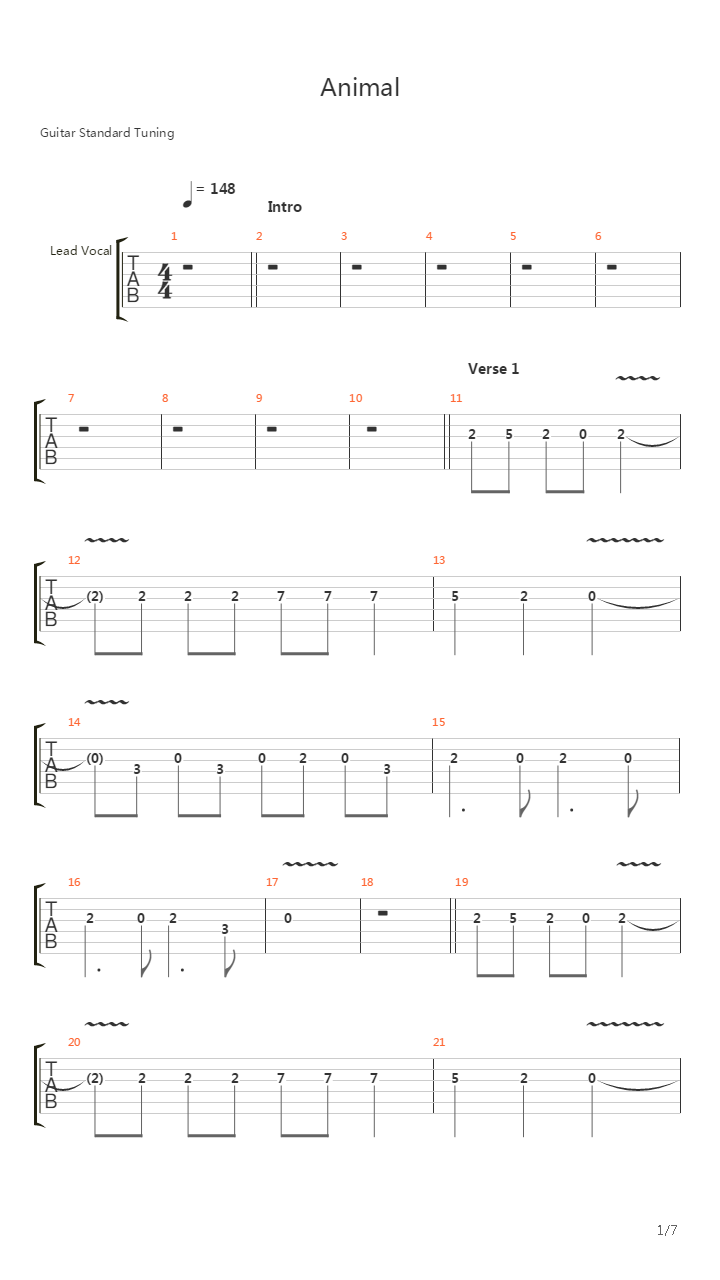 Animal吉他谱
