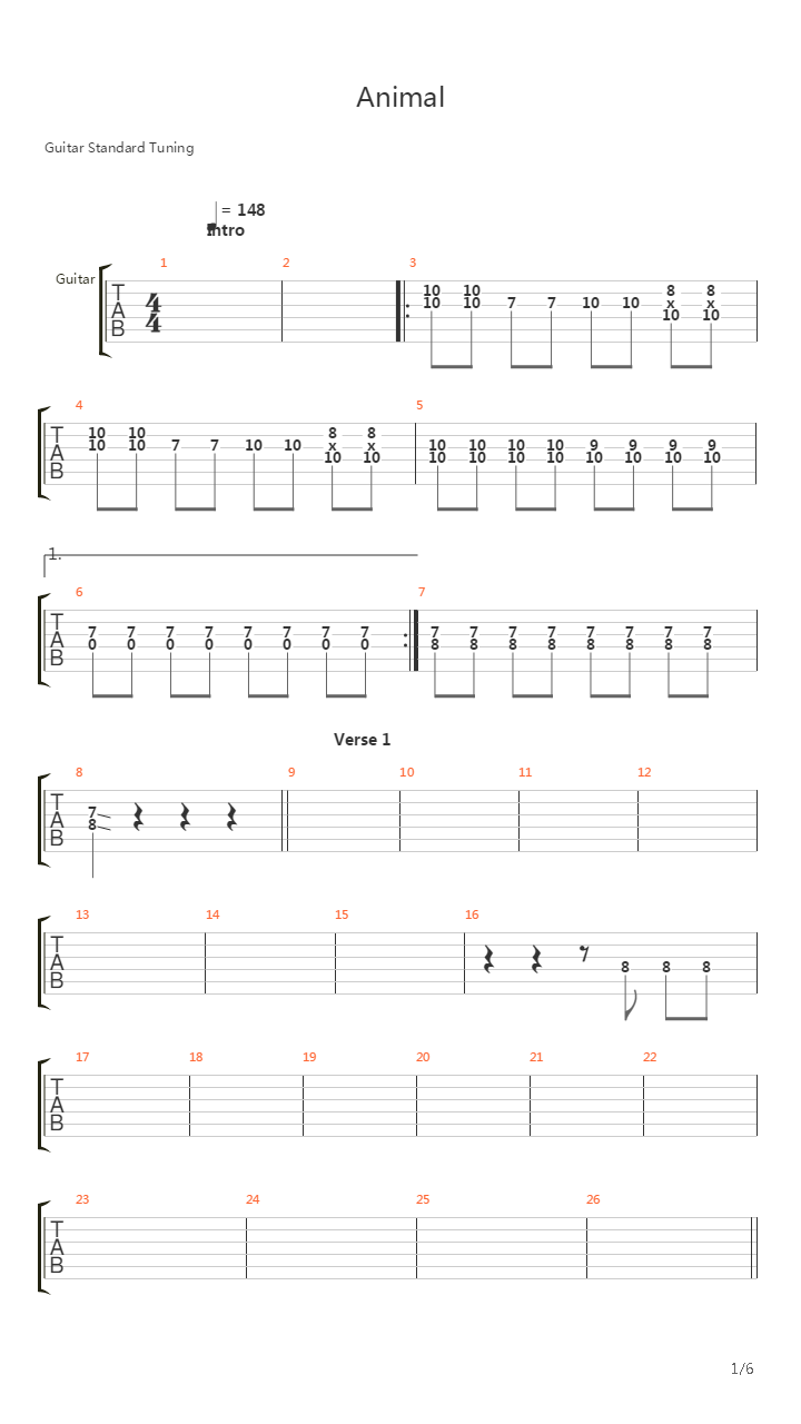 Animal吉他谱