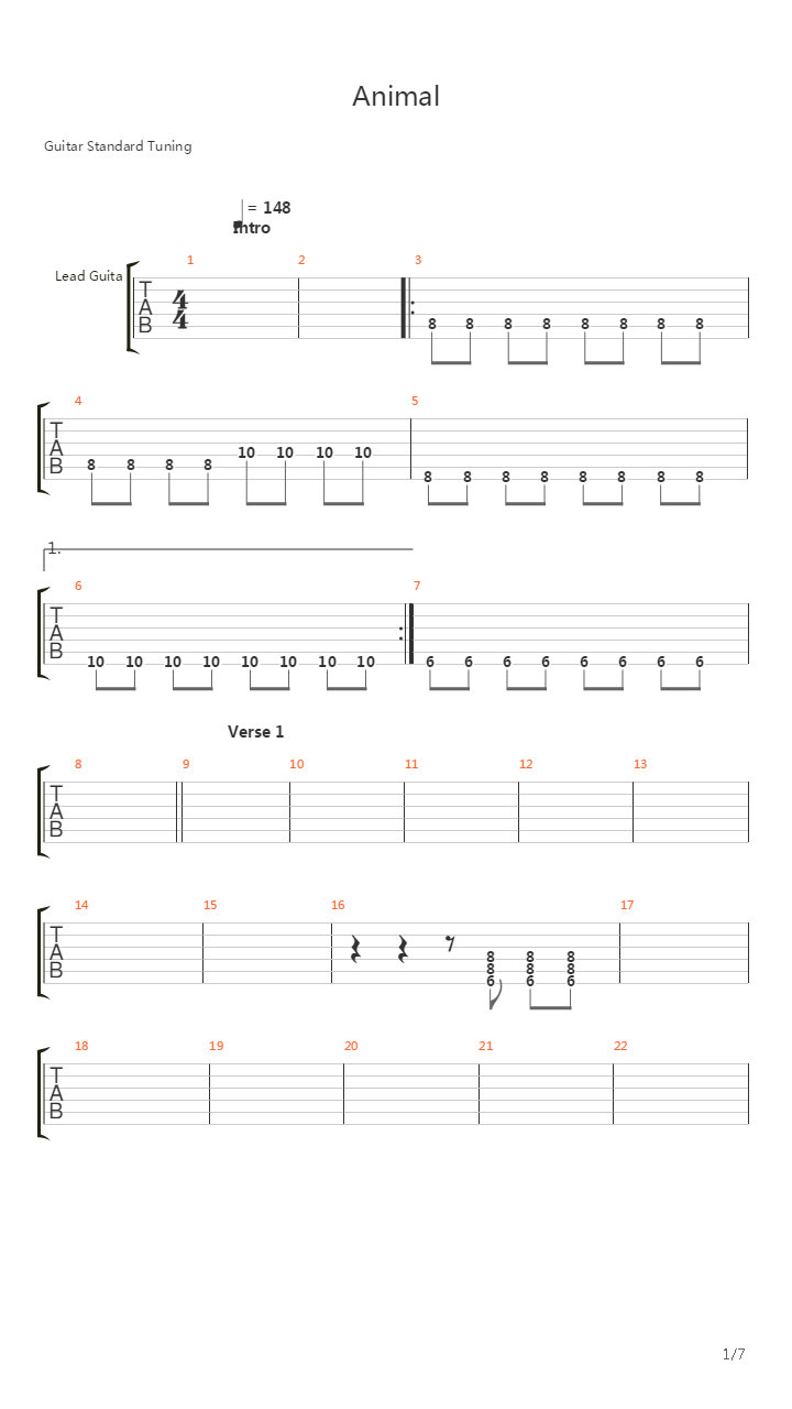Animal吉他谱
