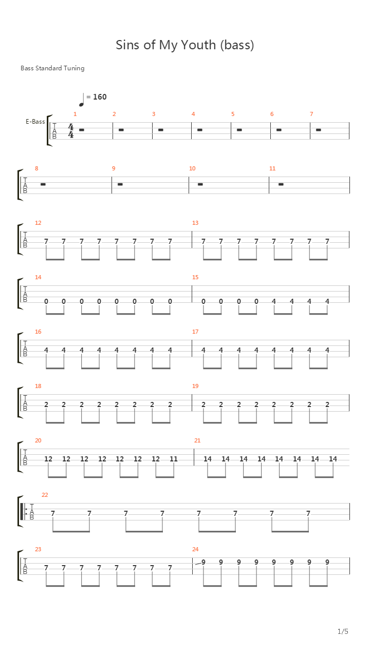 Sins Of My Youth吉他谱
