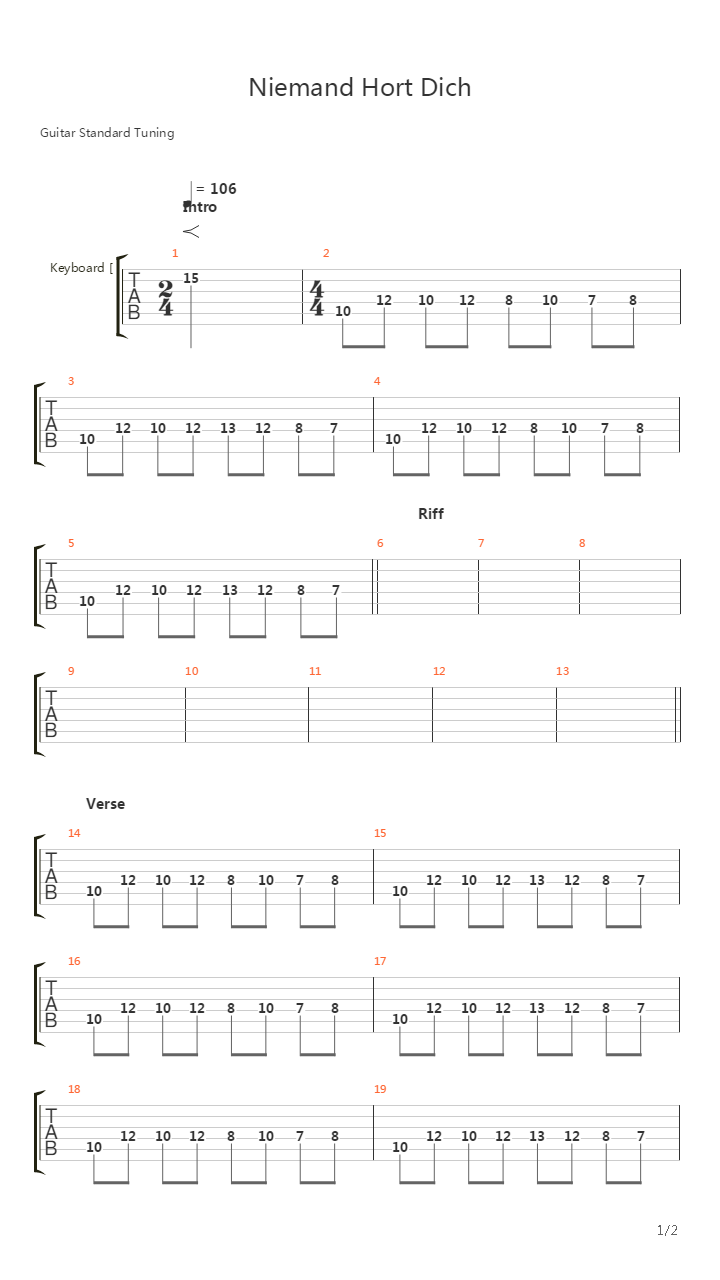 Niemand Hort Dich吉他谱