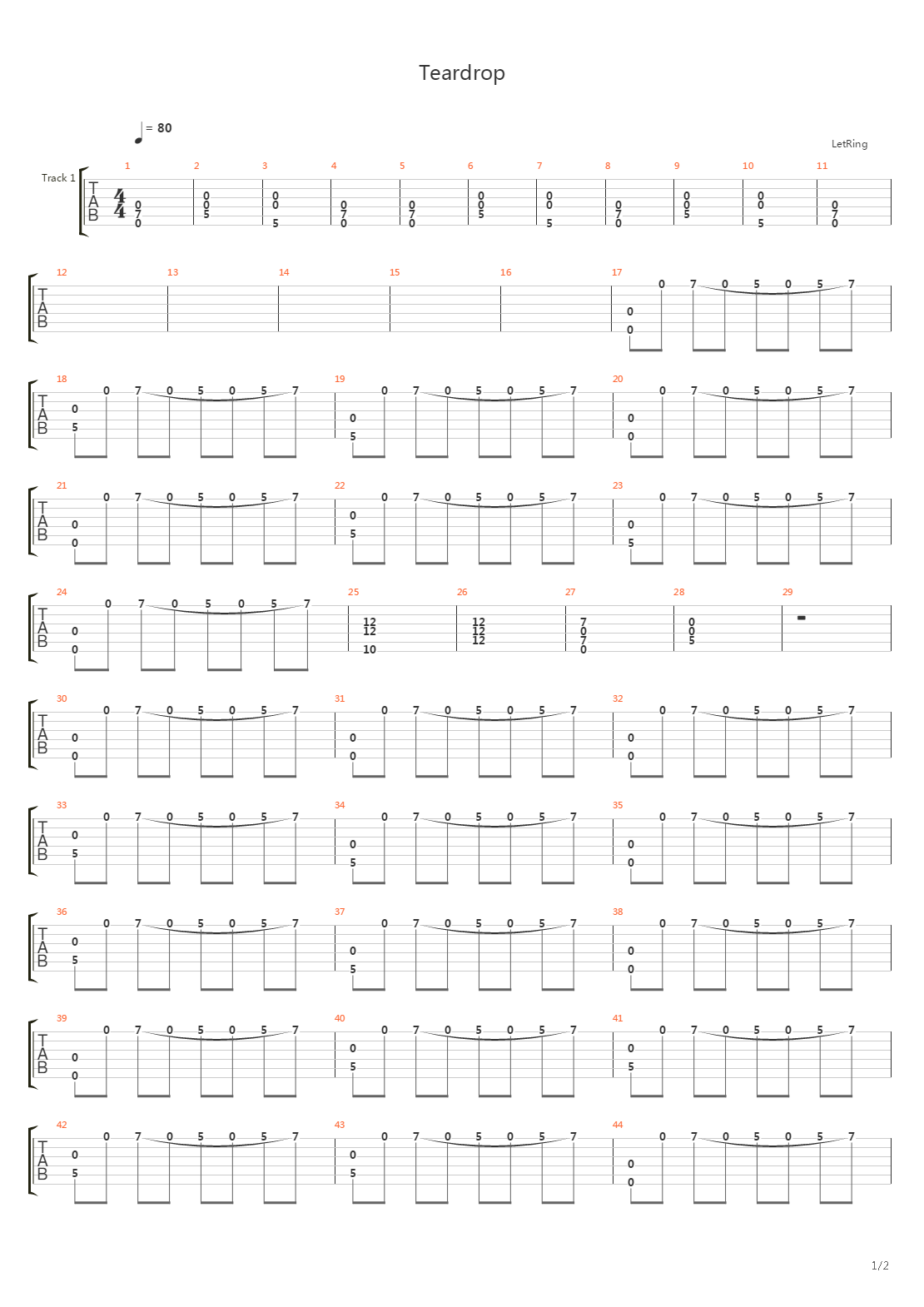 Teardrop吉他谱
