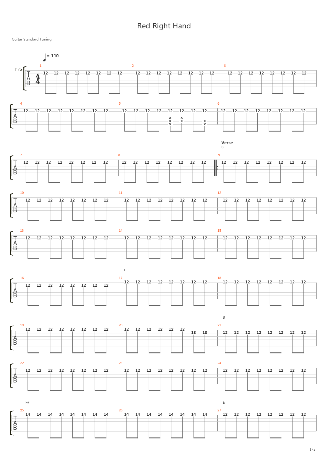 Red Right Hand吉他谱