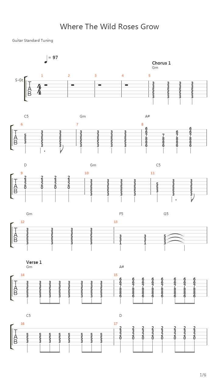 Where The Wild Roses Grow吉他谱