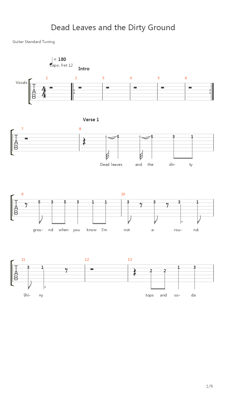 Dead Leaves And The Dirty Ground吉他谱