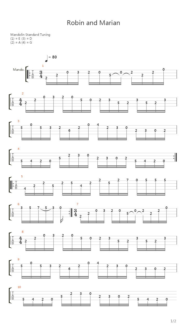 Robin And Marian吉他谱