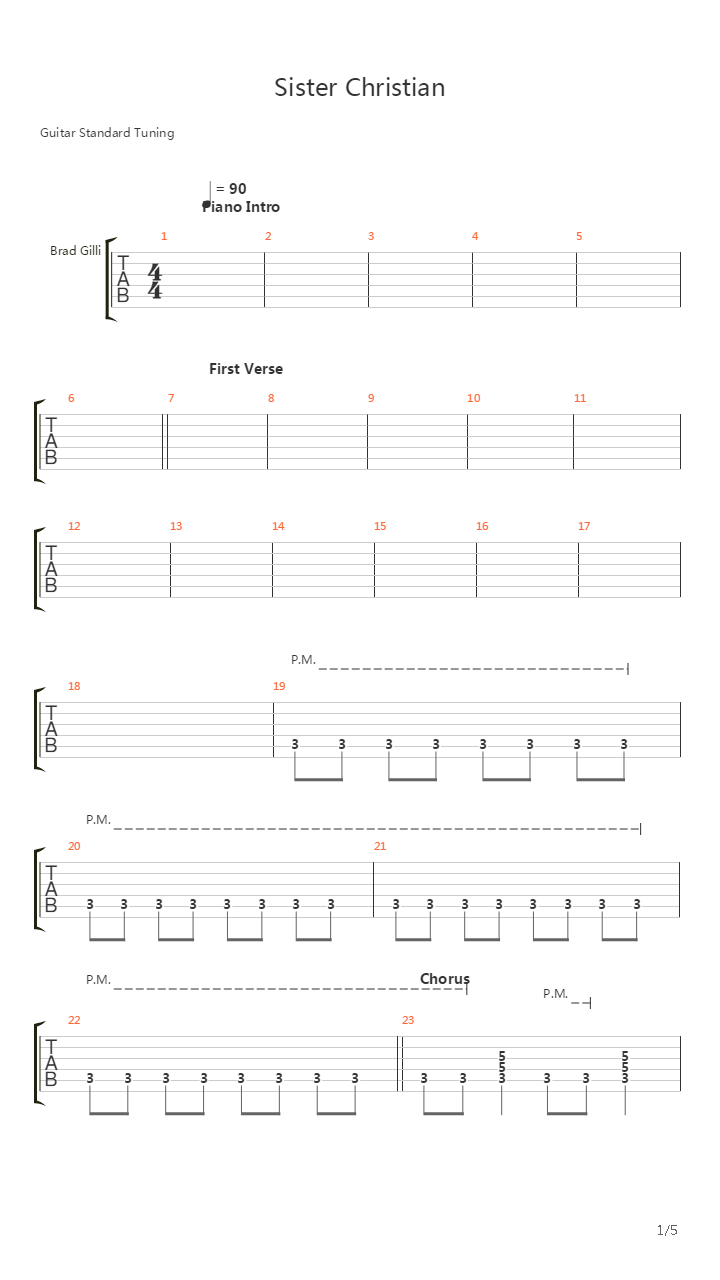 Sister Christian吉他谱