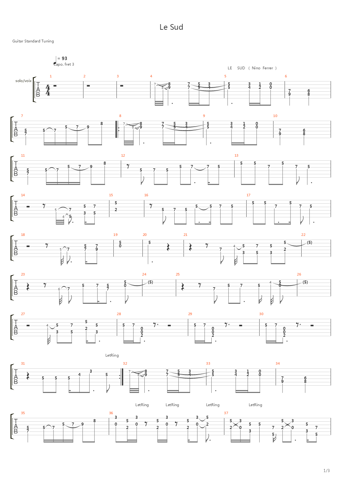 Le Sud吉他谱