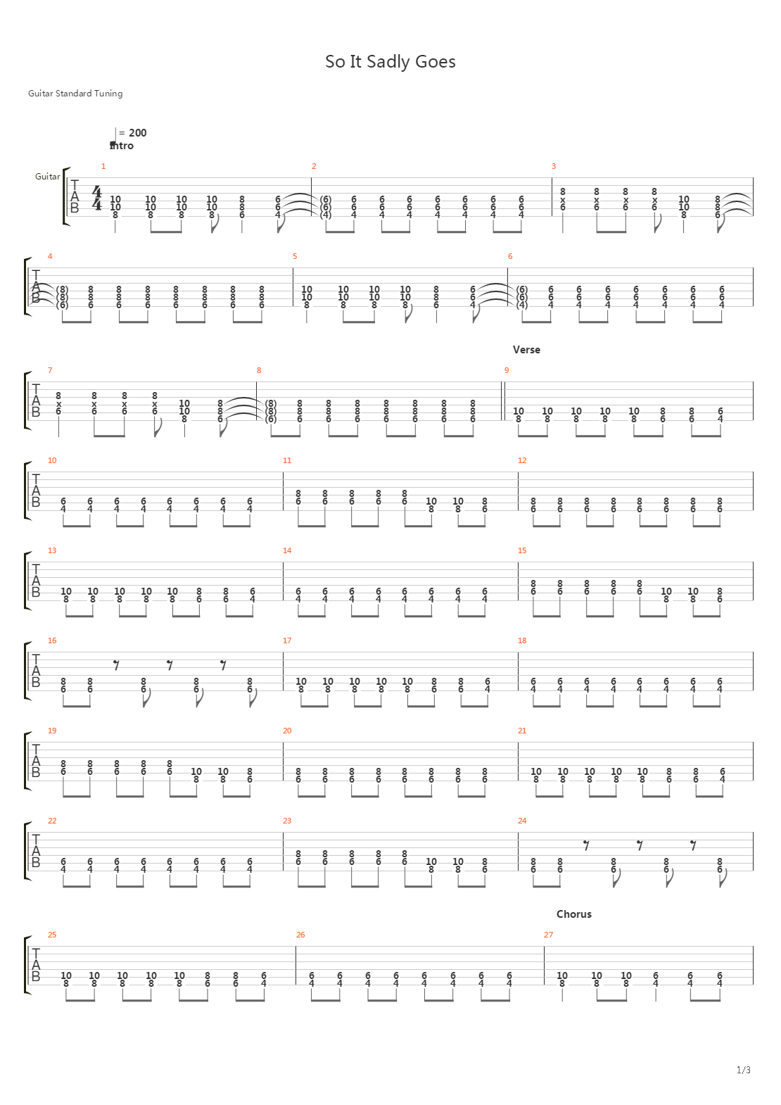 So It Sadly Goes吉他谱