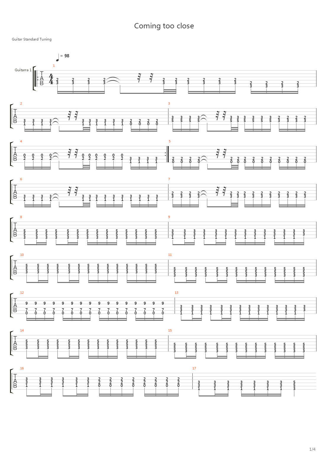 Coming Too Close吉他谱