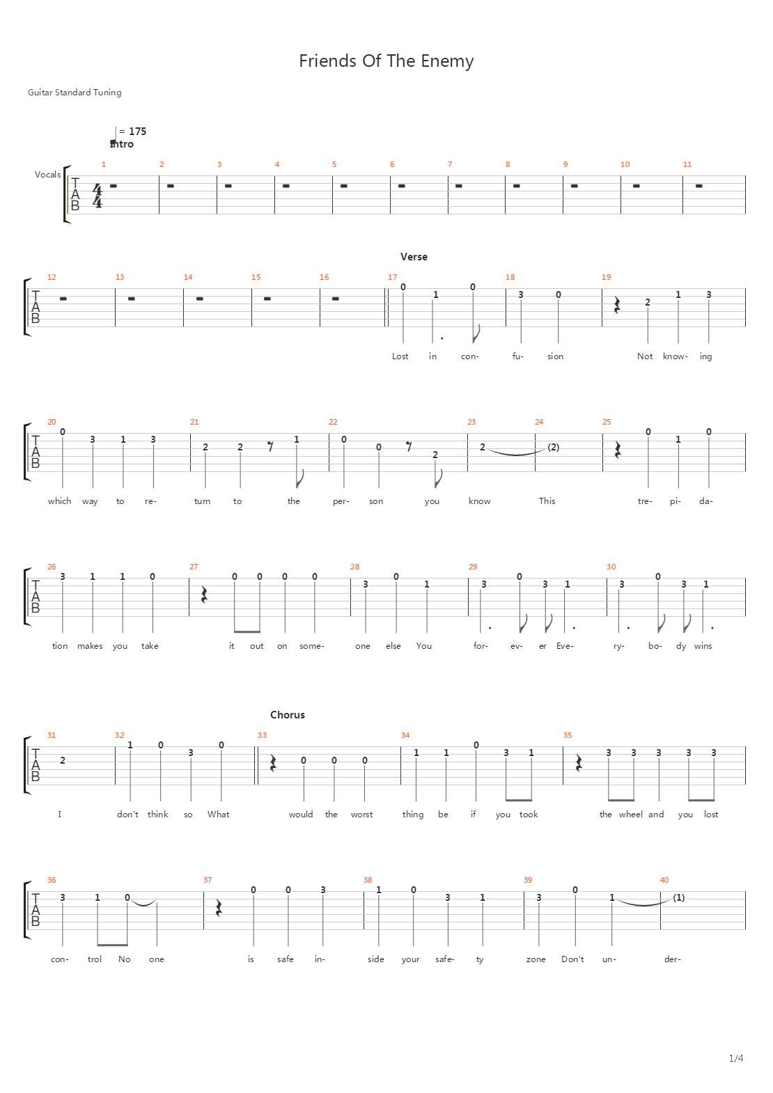 Friends Of The Enemy吉他谱