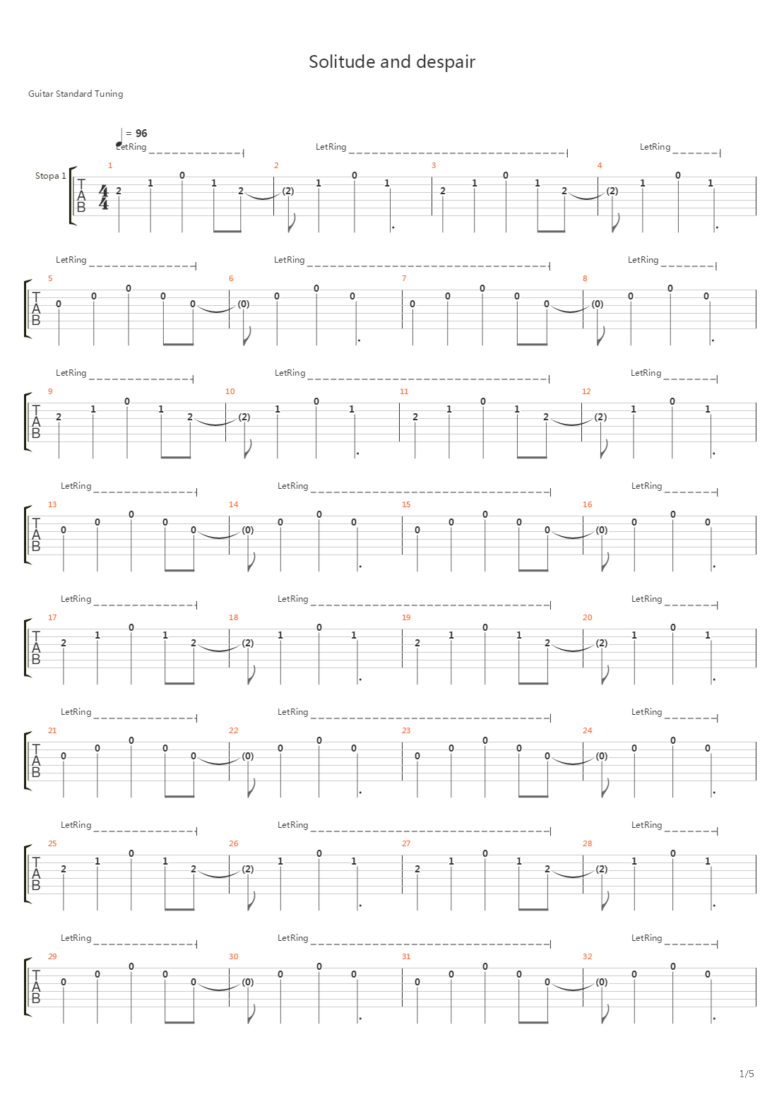 Solitude And Despair吉他谱