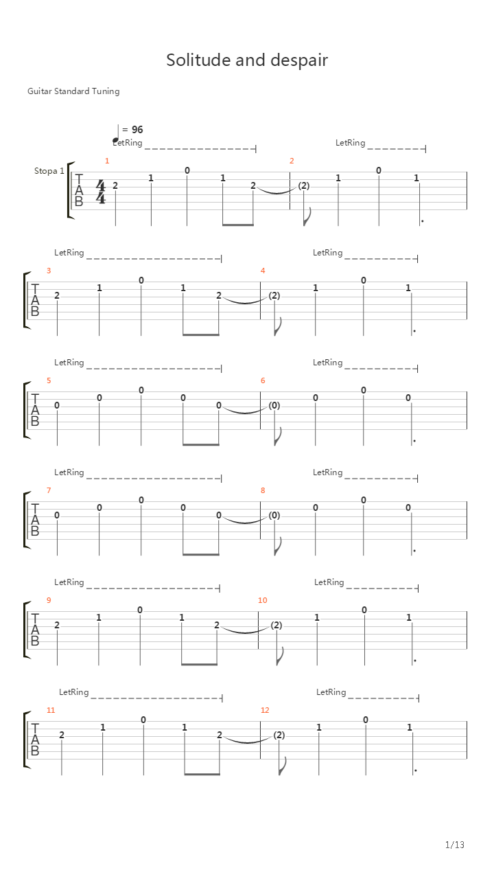 Solitude And Despair吉他谱