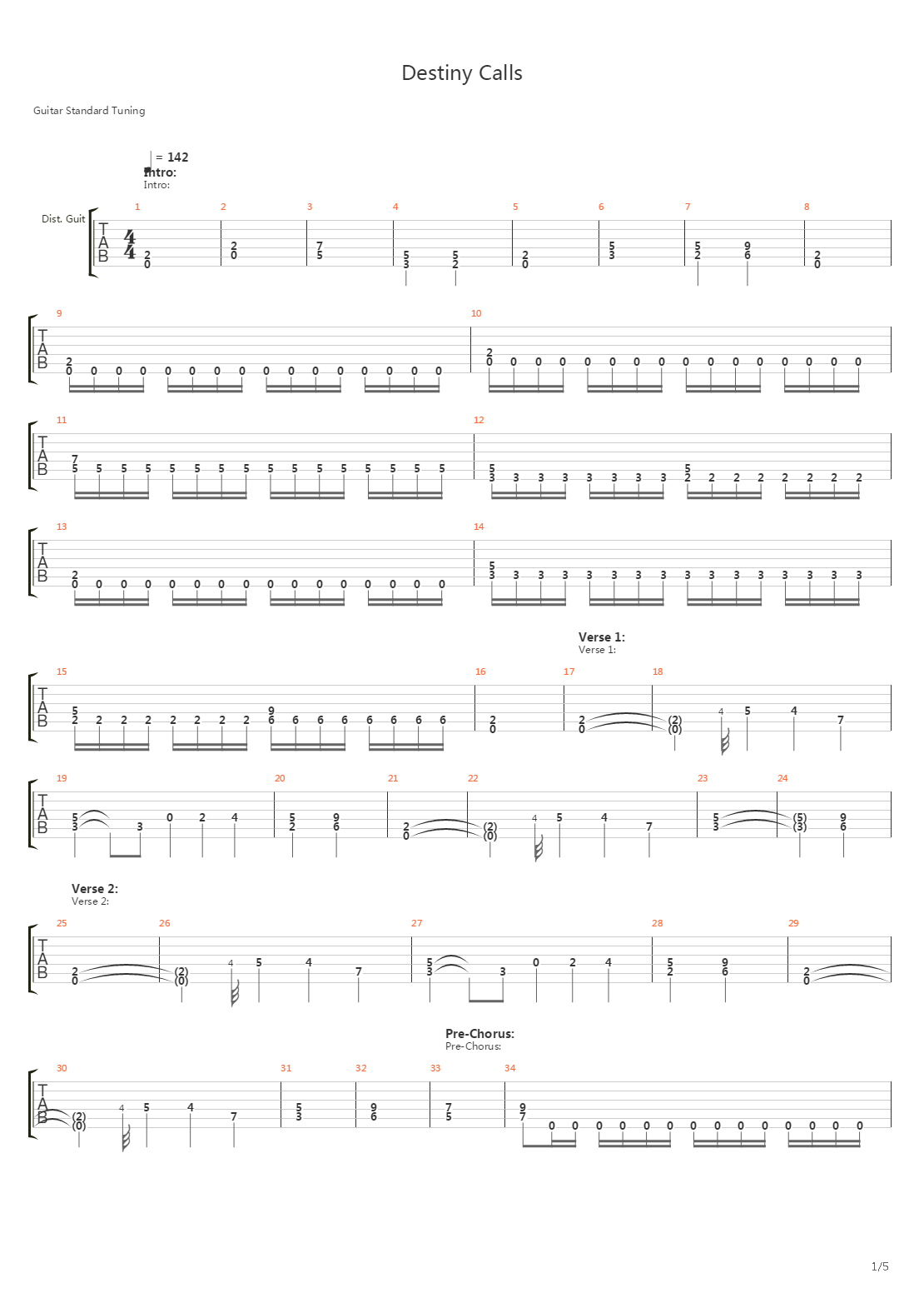 Destiny Calls吉他谱