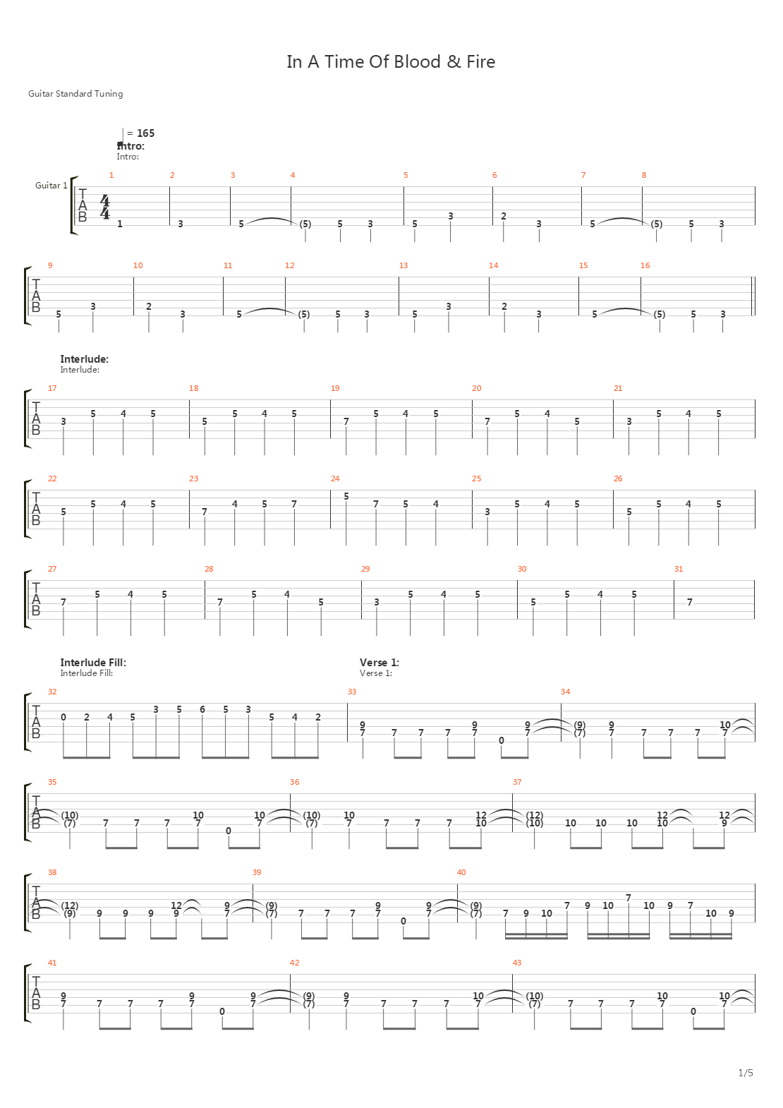 In A Time Of Blood And Fire吉他谱