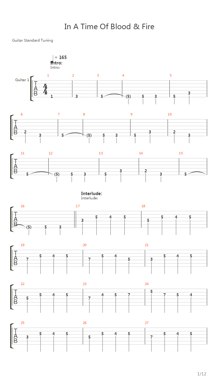 In A Time Of Blood And Fire吉他谱
