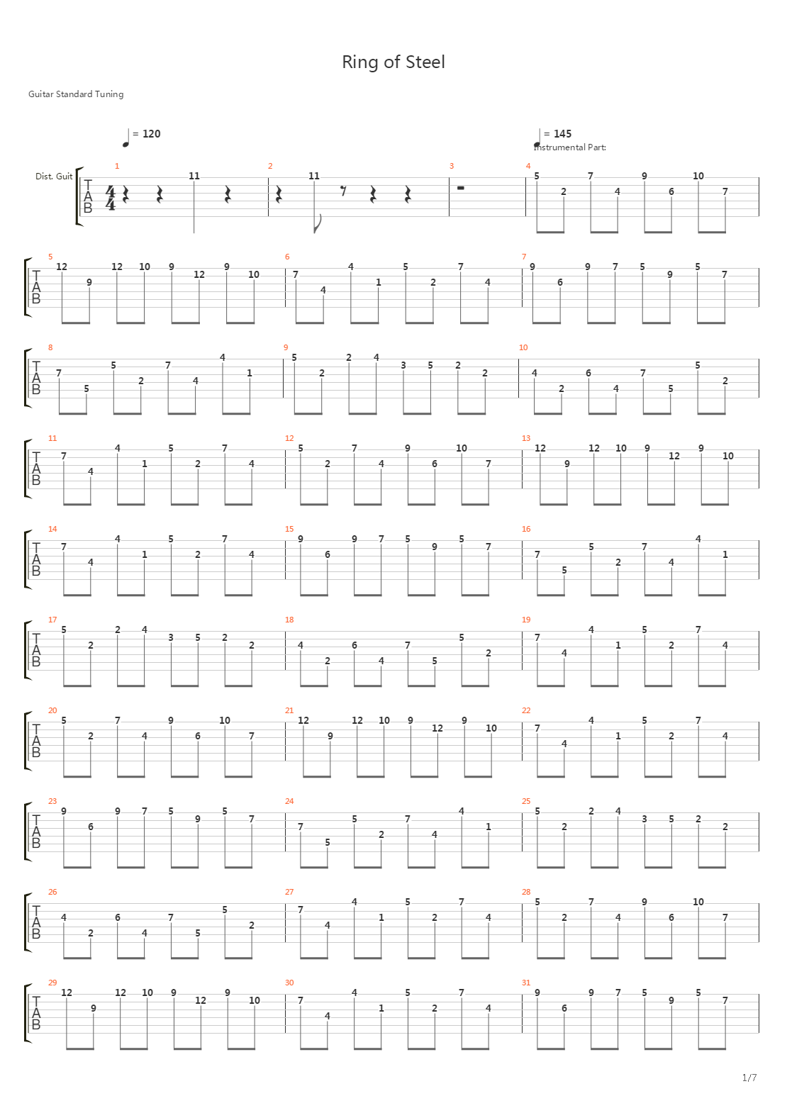 Ring Of Steel吉他谱