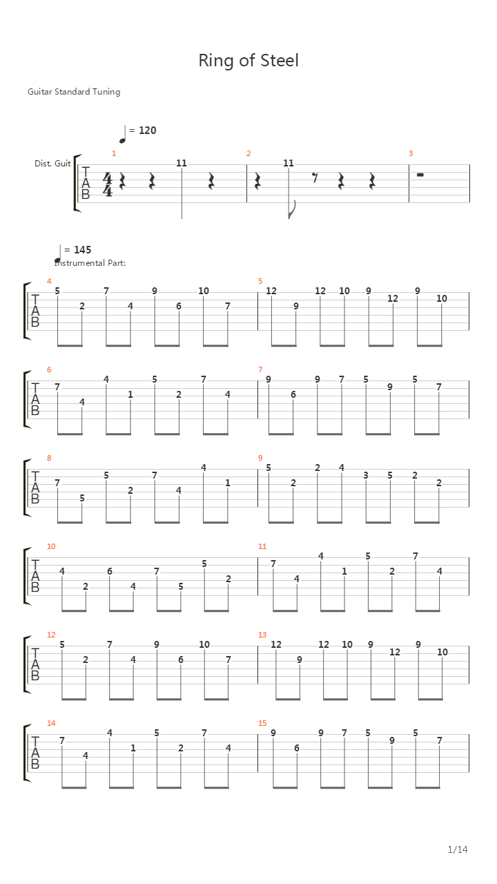 Ring Of Steel吉他谱