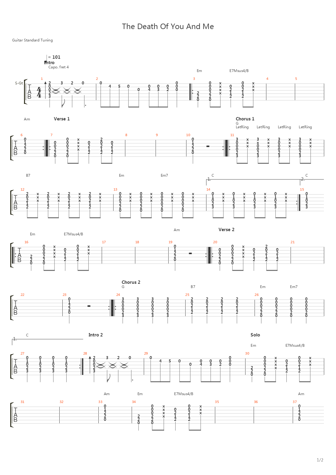 The Death Of You And Me吉他谱